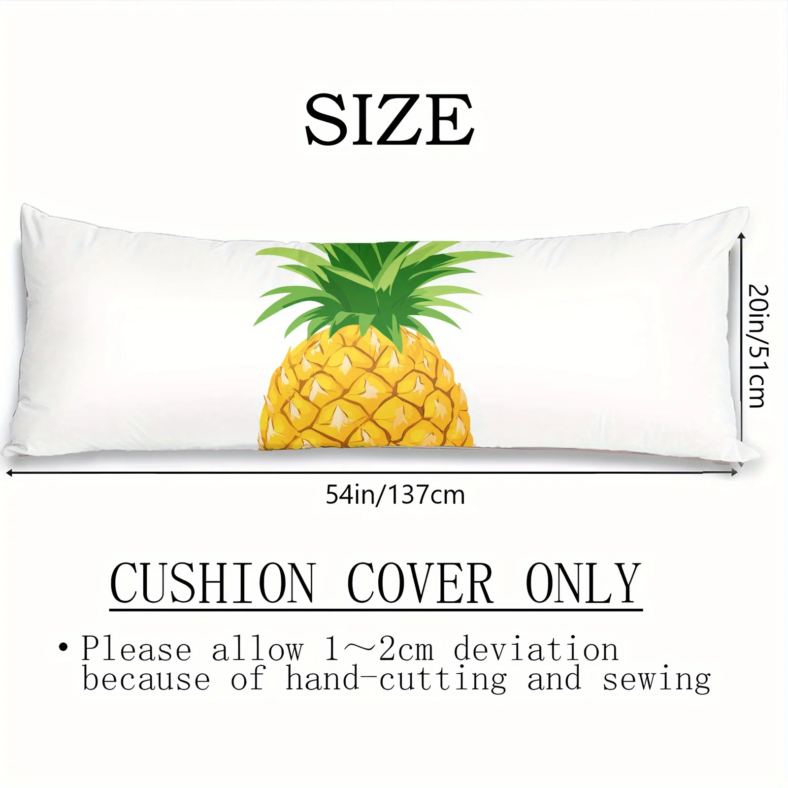 1pc Tropical Pineapple Print 50.8x137.16 cm Pillowcase - Vibrant Yellow & Green Summer Decor, Zipper Closure, Hand Wash Only, Su