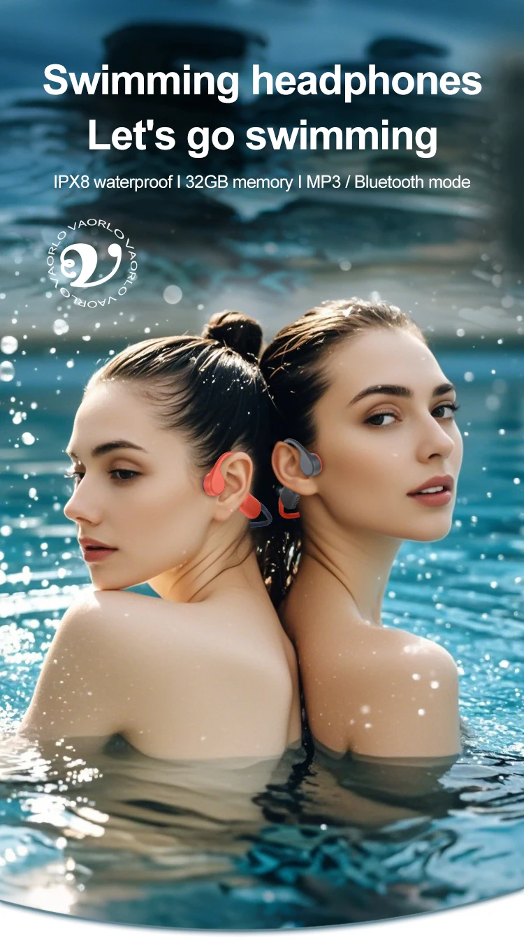 Bluetooth 5.4 Bone Conduction Earphones IPX8 Waterproof MP3 Player Hifi Ear-hook Wireless Headphone With Mic Headset For Swimmin