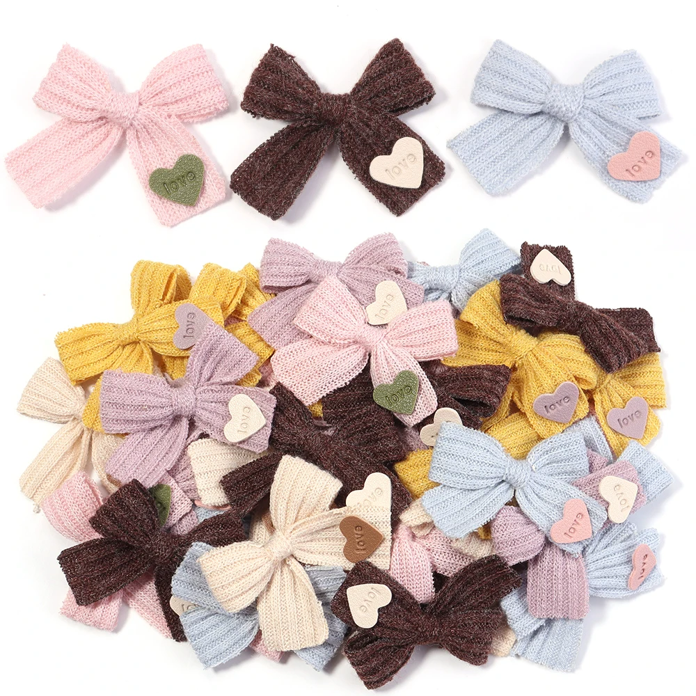 

6 шт./лот вязаные пряжи банты красочные сердечки этикетка мини-бантик для шпильки заколки банты украшения DIY детские головные уборы аксессуары