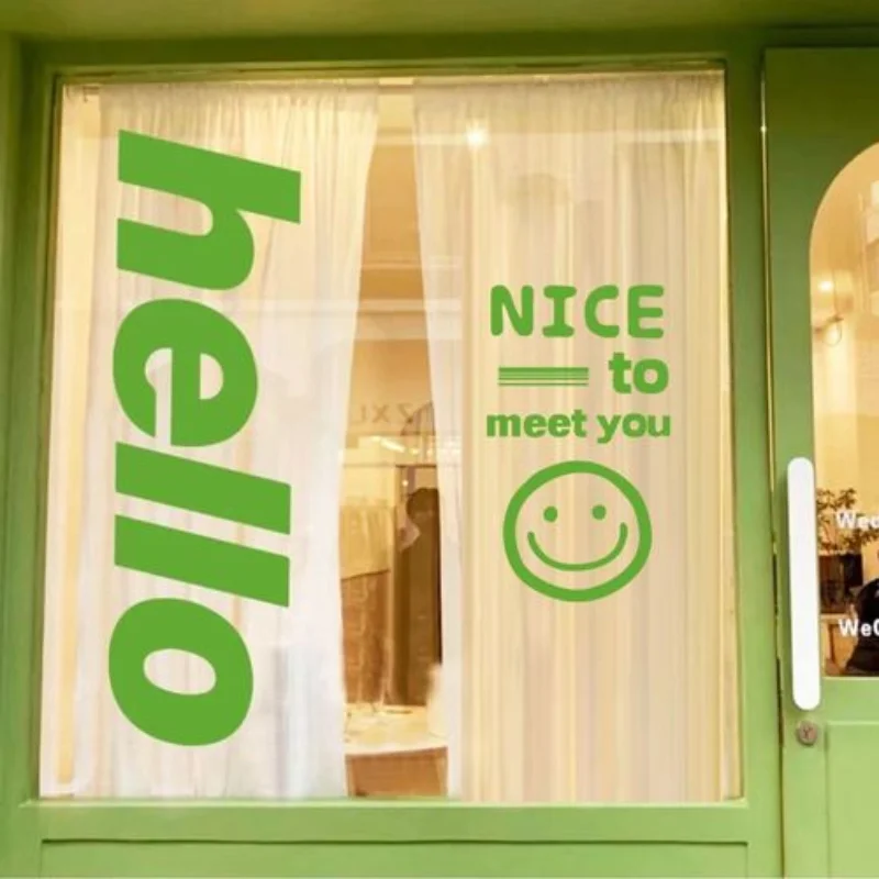 Hello Wall decal for Window Stickers for Coffee Shop Restaurant Bar Door Decals Vinyl Murals Personalized Wall Sticker