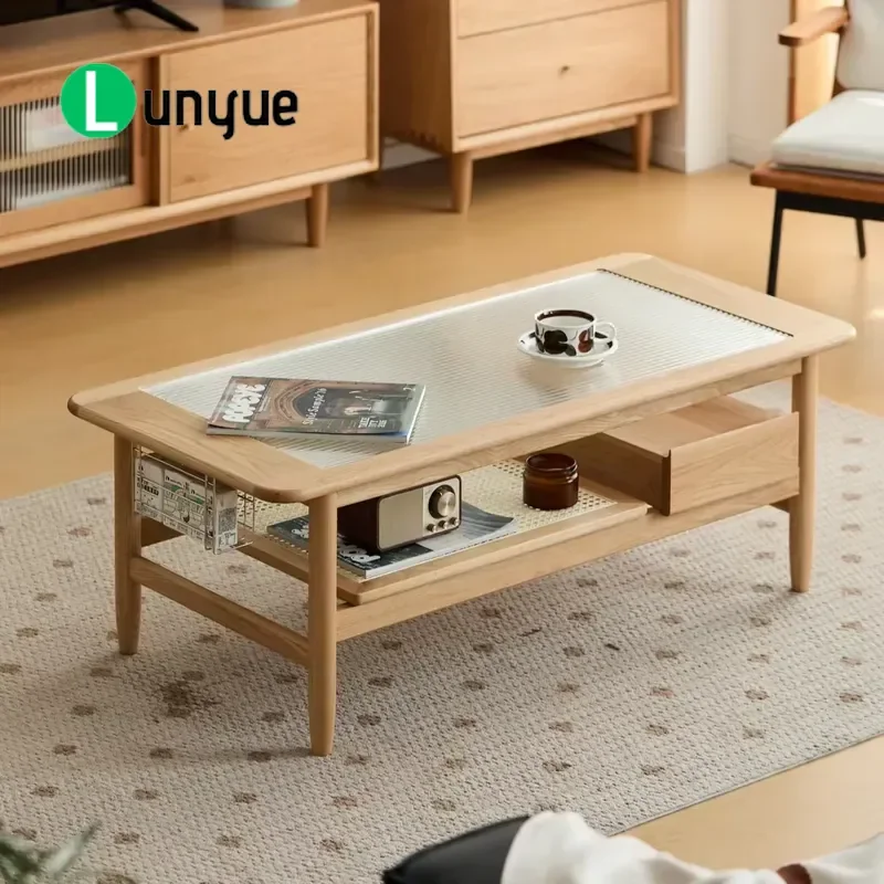Modern Half House Living Room Furniture Set Glass Top End Table with Wooden Side Table and Rattan Accent Table for Home Decor
