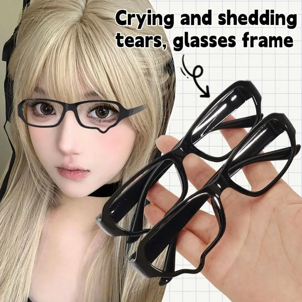 Modische Anime-Tränenbrille ohne Gläser, Schwarzer Rahmen, Kawaii Unisex-Brillengestell, Y2K Ästhetik, Japanische Cosplay-Brille