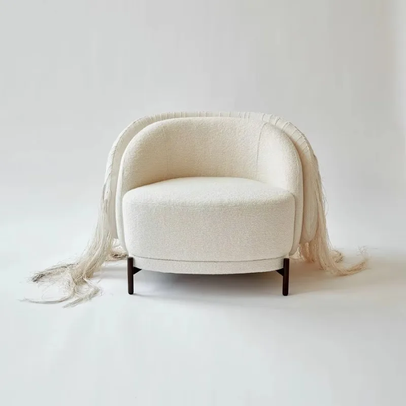 Modern unique fabric upholstered fringed armchair villa living room metal recliner with fringed accent chair