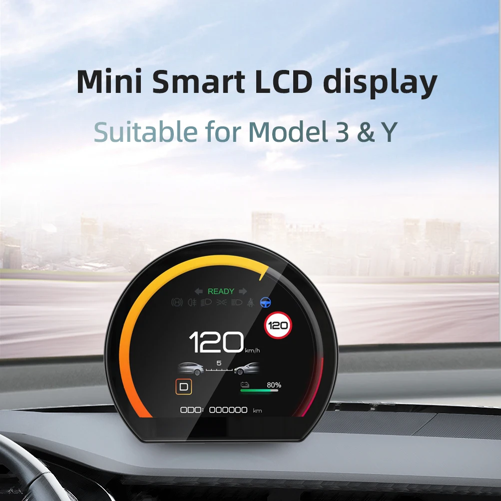 

For Tesla Mode 3 Model Y Car HUD Head Up Display Mini Smart LCD Display Turn Signal Light Mileage Speed Meter