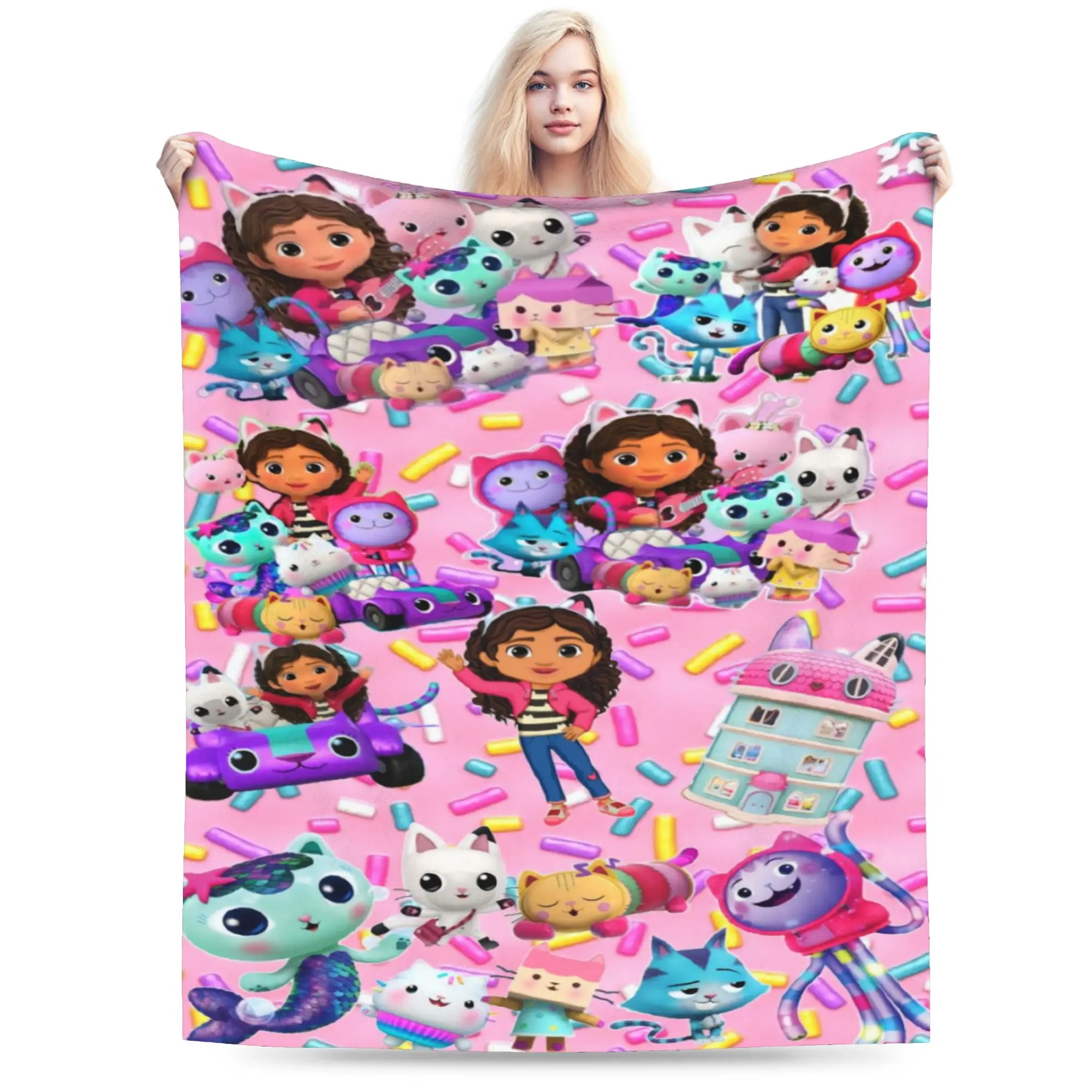 Gabbysed dollhouses Blanket Quality Warm Soft  Throw Blanket Winter Kids Couch Chair Pattern Bedspread