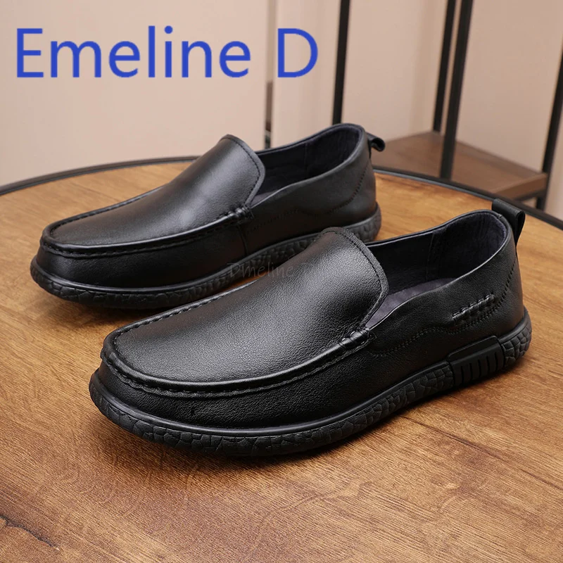 

Men's Soft Top Casual Leather Shoes Leather Toe Layer and Soft Sole One Foot Driving Shoes Genuine Leather Bean Shoes