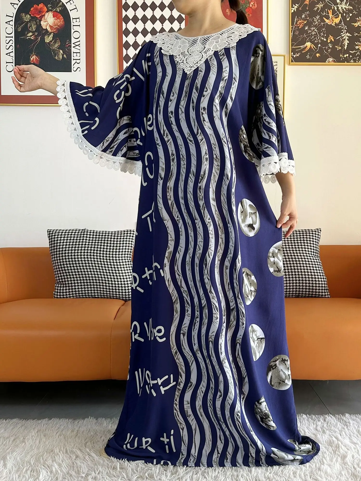 2023 Summer Party Dress Short Sleeve With Big Scarf Shinning Printing Floral Loose Boubou Maxi Islam Women African Abaya Clothes