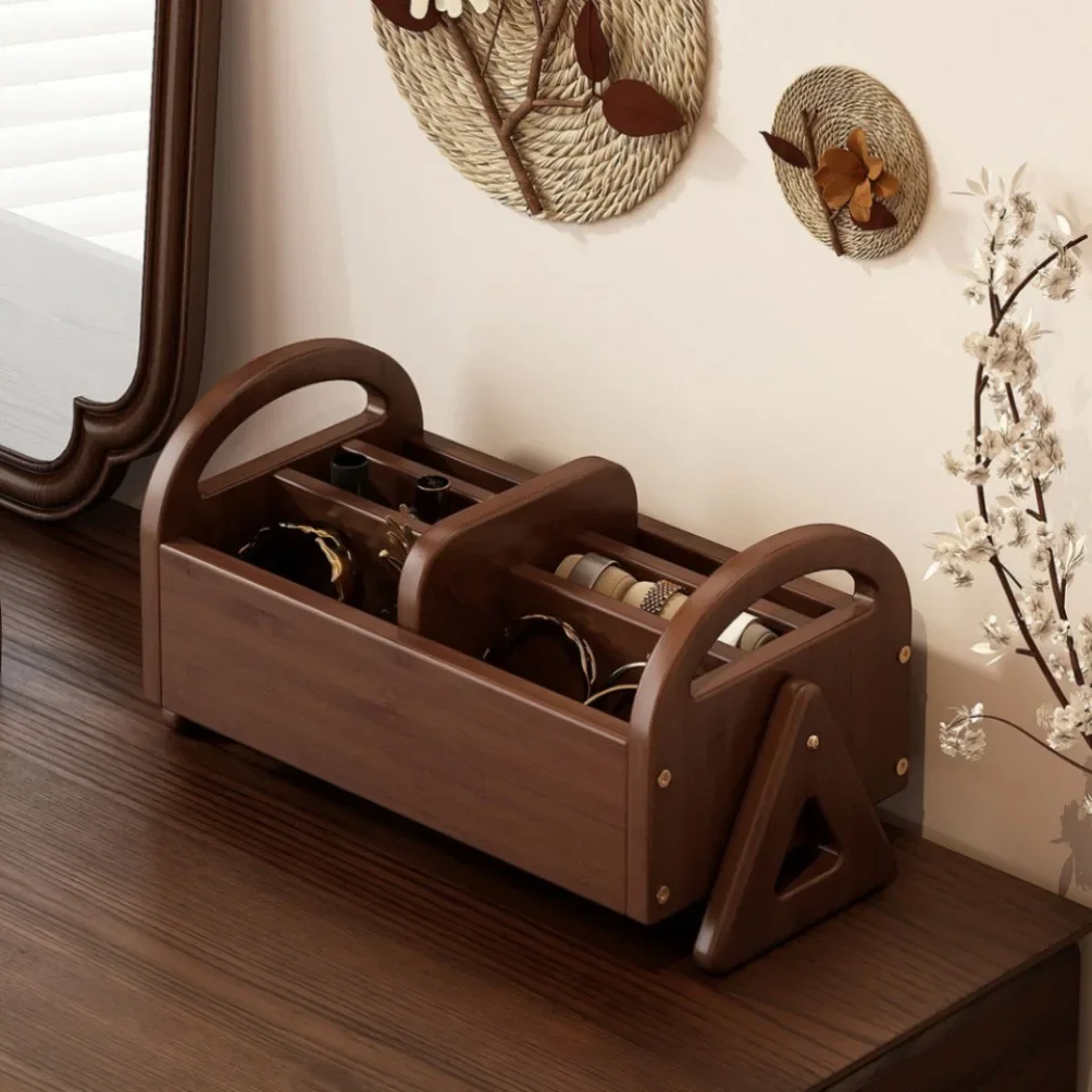 Vintage Style Bamboo Jewelry Holder with Rotating Stand 3-Section Storage Boxes for Necklaces Earrings & Bracelets Home & Vanity