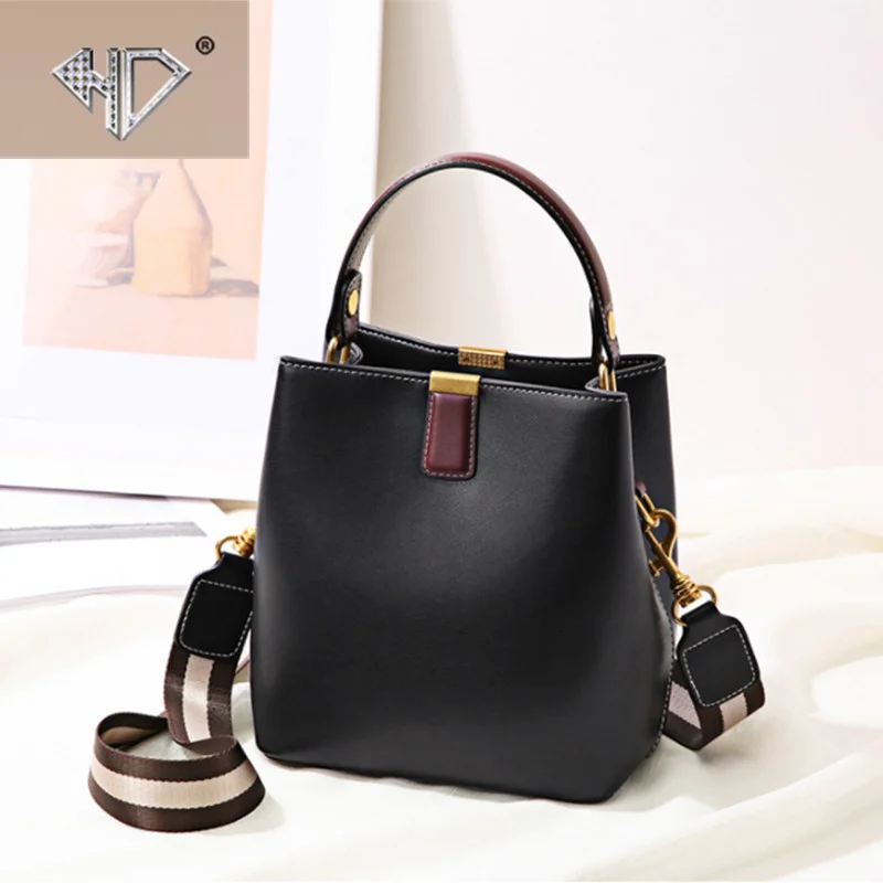 

Backstrap Magnetic Bucket Women's Handbag Korean-style Leather Large Capacity Crossbody Bag Vertical stitching Shoulder bag