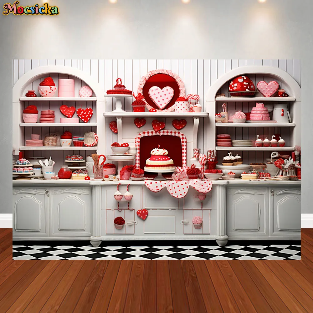 Valentine\'s Day Sweet Shop Photography Backdrop Retro Wood Wall Cook Decor Background Studio Newborn Baby Portrait Props