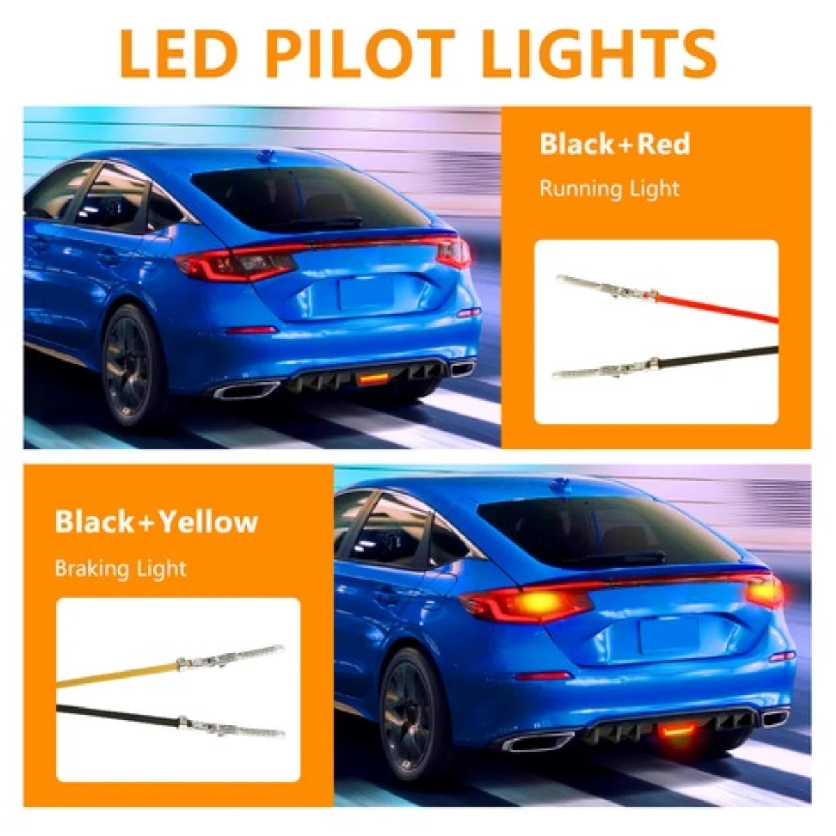 For Honda Civic Lower Rear Bumper Diffuser Lip with LED Tail Brake Stop Light