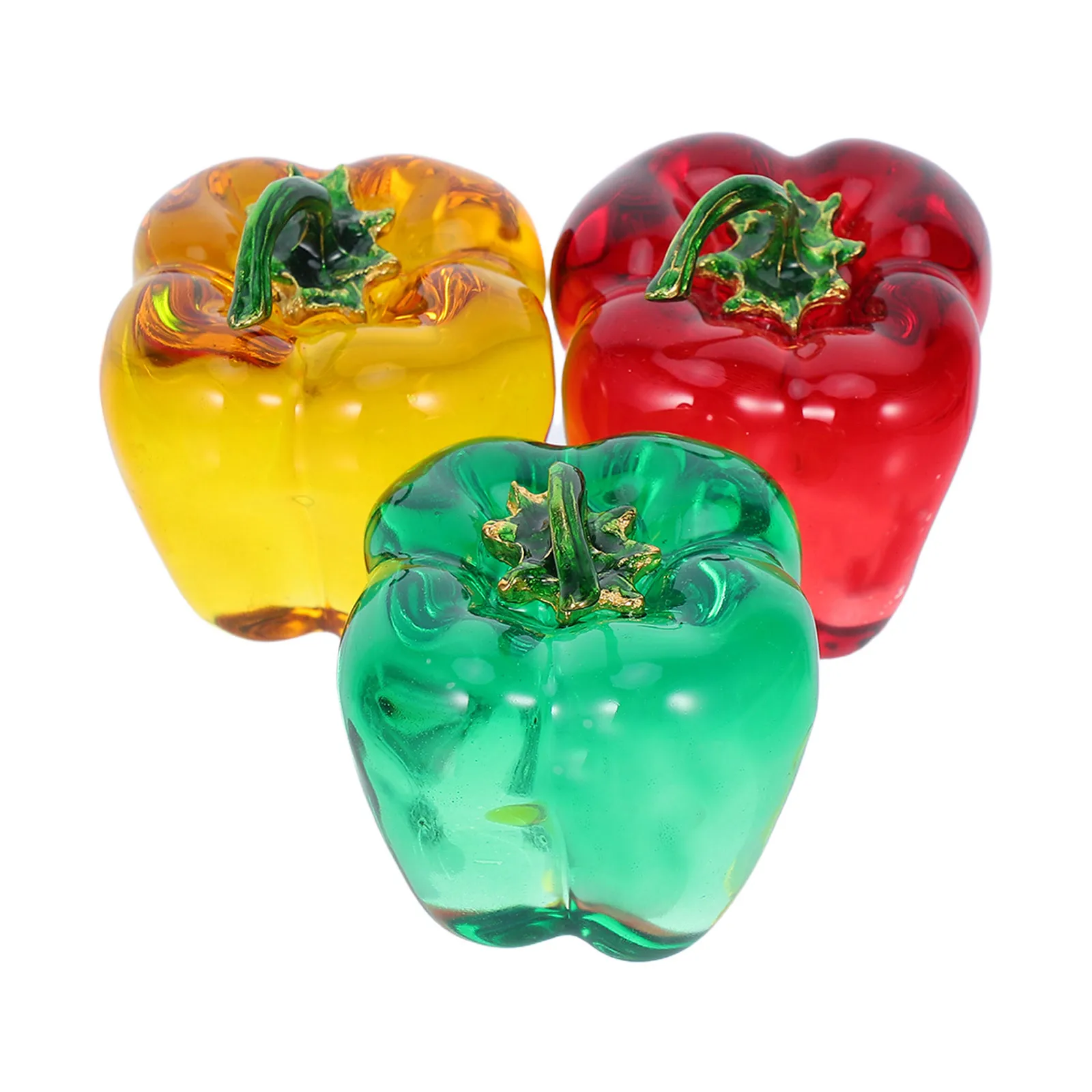 

3Pcs Crystal Bell Pepper Artificial Vegetables Lifelike Home Decor Kitchen Table Centerpiece Decorative Chili Ornaments