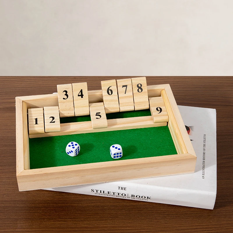 Shut The Box-Spiel – Zahlenbrettspiel aus Holz mit zwei Würfeln, tragbares Reise-Familien-Partyspiel für Erwachsene und Jugendliche, Strategiespiel
