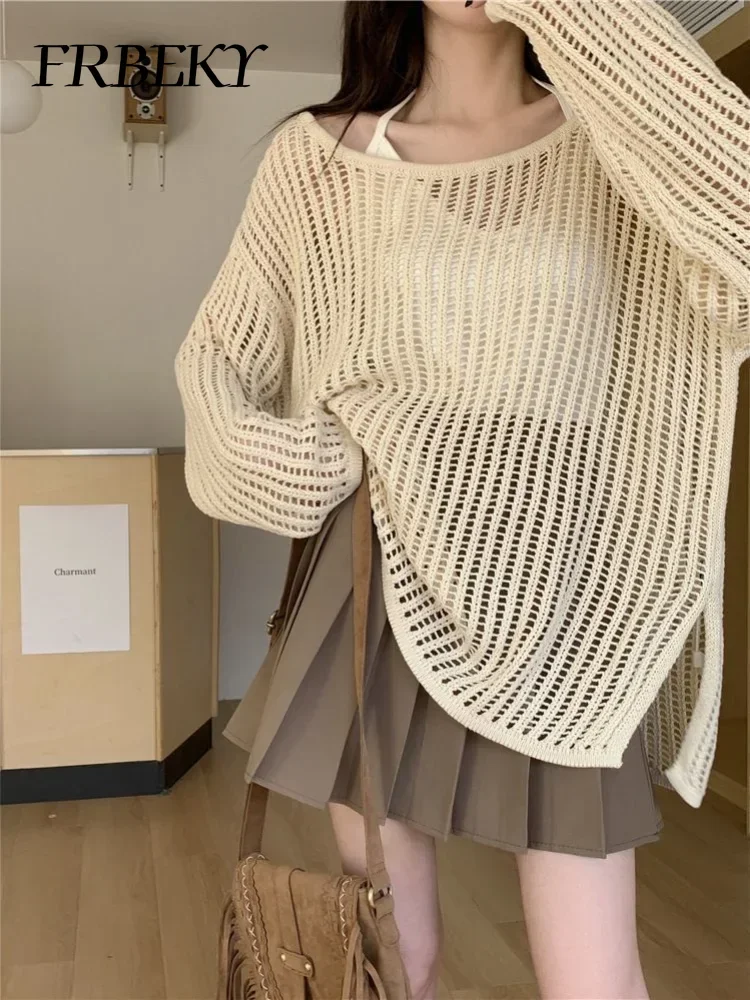 Maglione donna autunno nuovo coreano Hollow senza spalline maglieria sciolto Casual a maniche lunghe top pullover donna Harajuku Jumpers