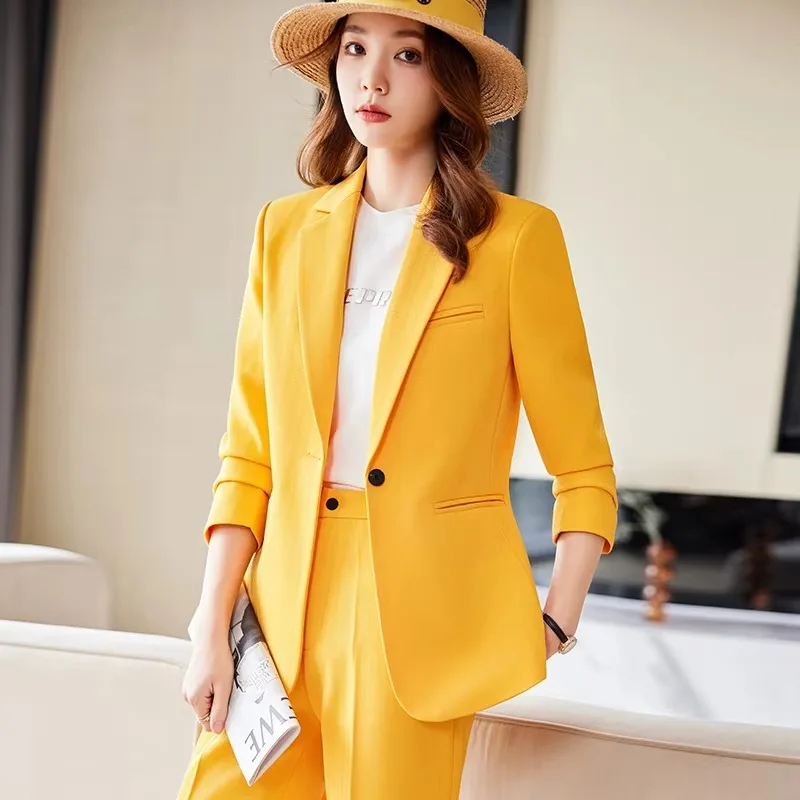 Insozkdg Retro Casual Blazer Coats Wide Leg Pants Suit Commuting Solid Color Waist Closing Jacket Pants Two-piece Sets Women's