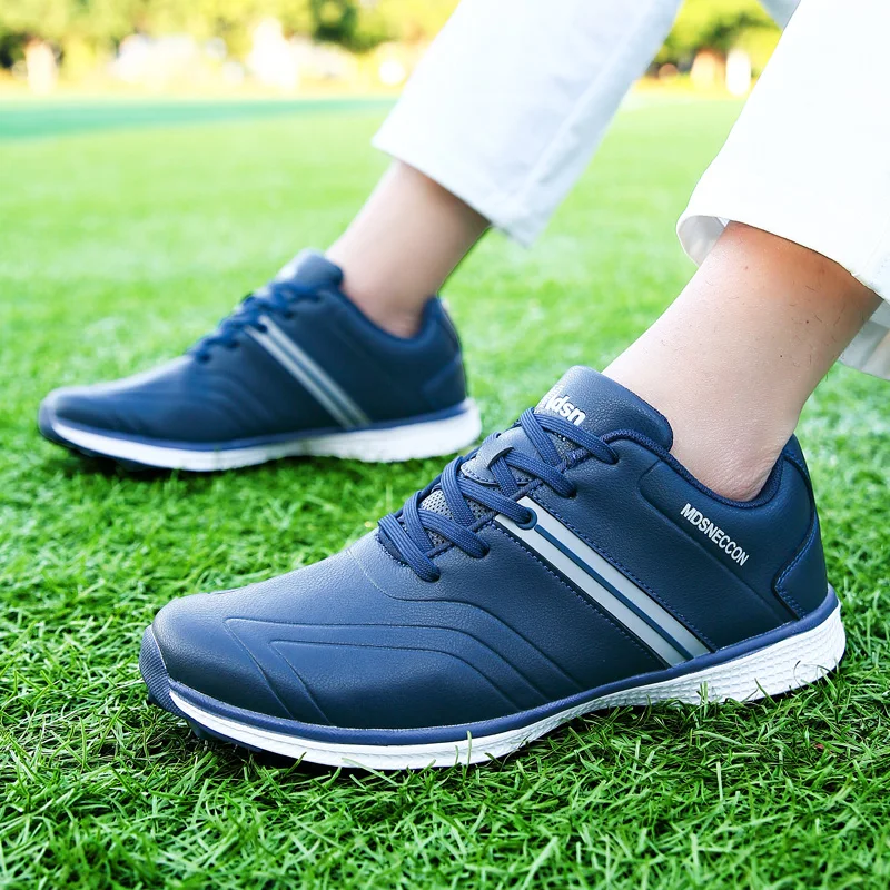 Zapatos deportivos de cuero genuino para hombre, calzado de Golf con cordones cómodos y elásticos, de alta calidad, para exteriores, nuevo diseño