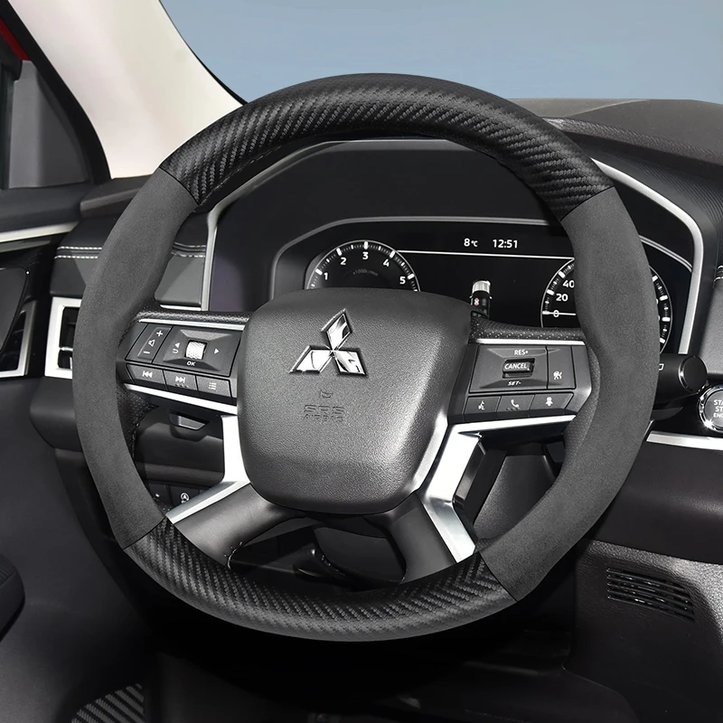 

Для Mitsubishi замшевый чехол на руль из искусственной кожи из углеродного волокна подходит для Lancer Outlander Xl Asx L200 Pajero Montero Mirage Delica
