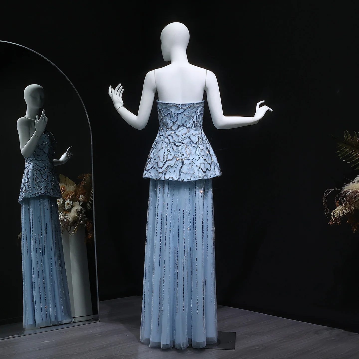 Sharon Said Luxuriöses Dubai Rosenrosa Kristall Trägerloses Perlenbesetztes Blaues Abendkleid Hochzeitsfeierkleider 2026 Neu SS218 Maßgeschneidert – Detail 16