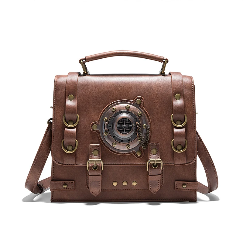 

Briefcase for Women Vintage Industrial Steampunk Handbag Tote Shoulder PU Leather Square Messenger Side Crossbody Bag Suitcase