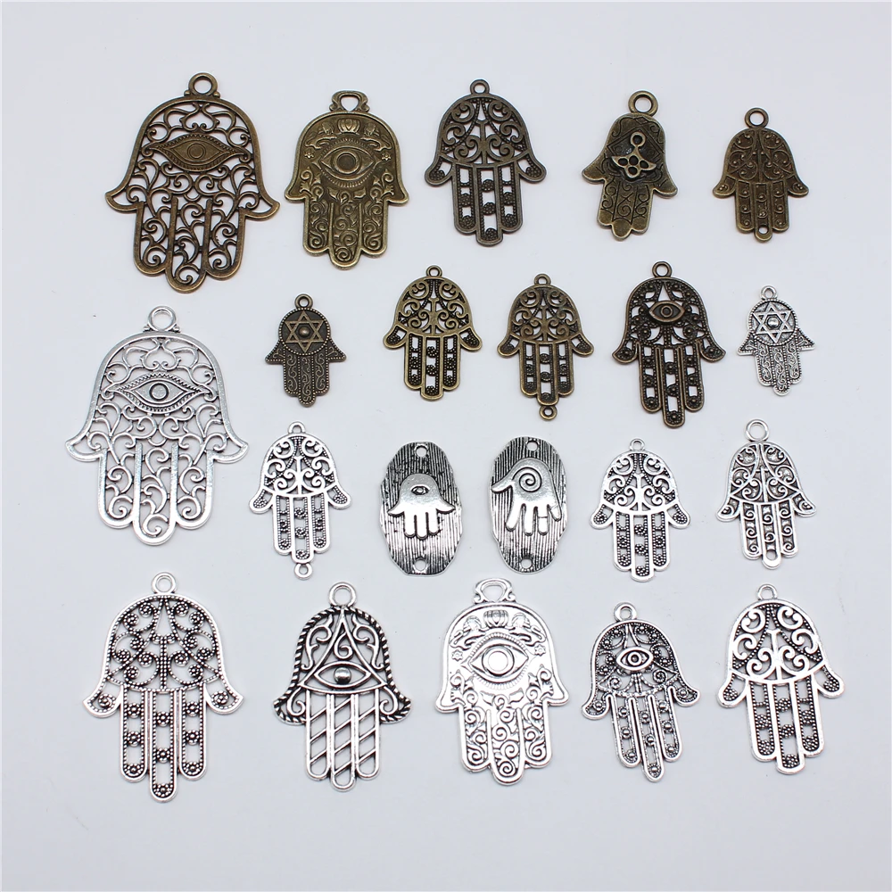 5pcs Big Fatima Hand Hamsa Palm Protection Pendant Charms For Necklace Keychain Making DIY Handmade Craft