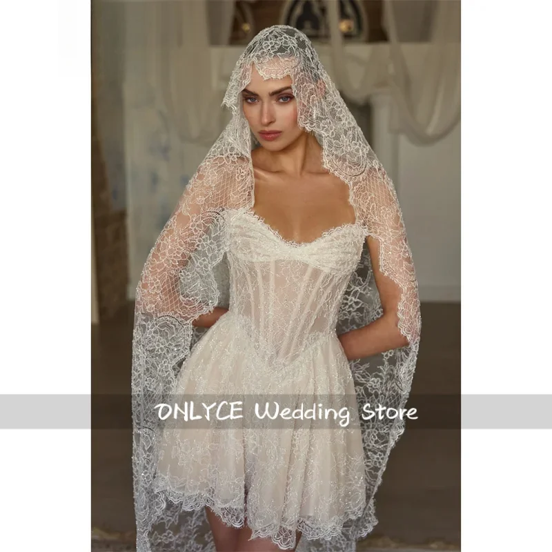 Customized White Intricate Floral Lace Appliques Wedding Dress Strapless vestidos de noche A-Line mini robe de mariée 2026