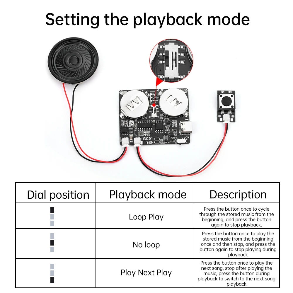 DIY Music Greeting Card Module MP3 Audio Playback Module with Speaker 8M Memory with Key Switch TYPE-C