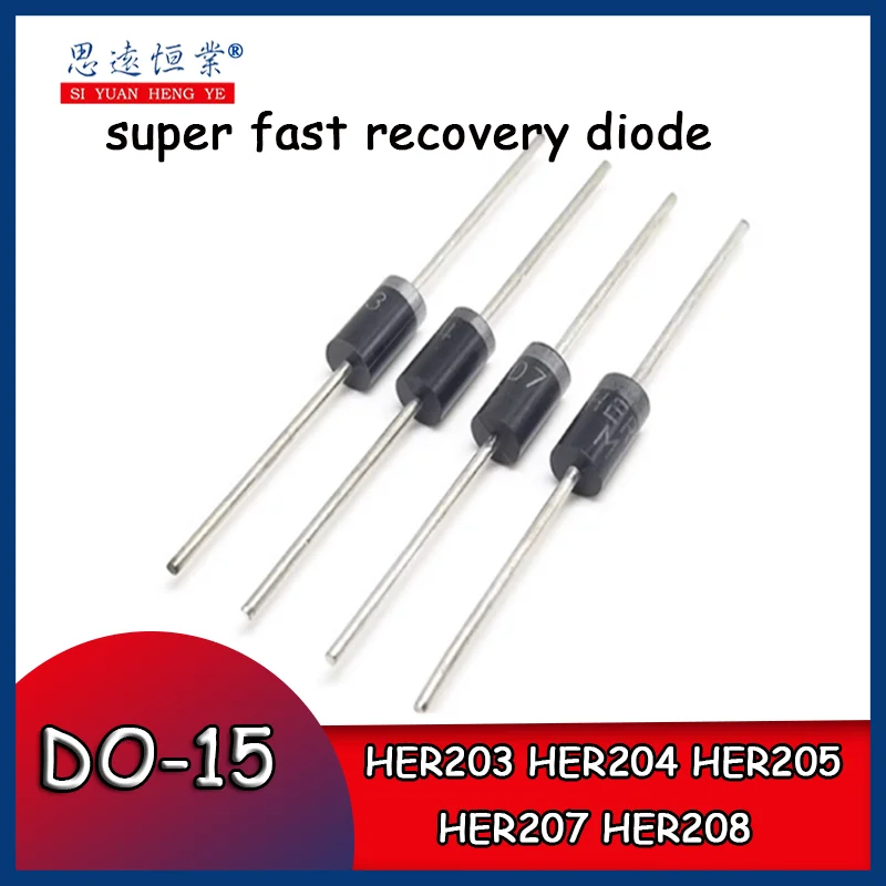 10pcs HER203, HER204, HER205, HER207, HER208 ultra-fast recovery diodes 2A through-hole DO-15