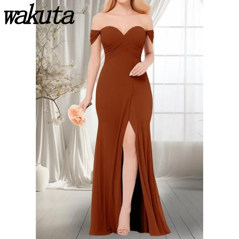 Wakuta Off Shoulder Chiffon Bridesmaid Dress Ruched Formal Wedding Guest Evening Dresses Elegant Dress Women for Wedding Party