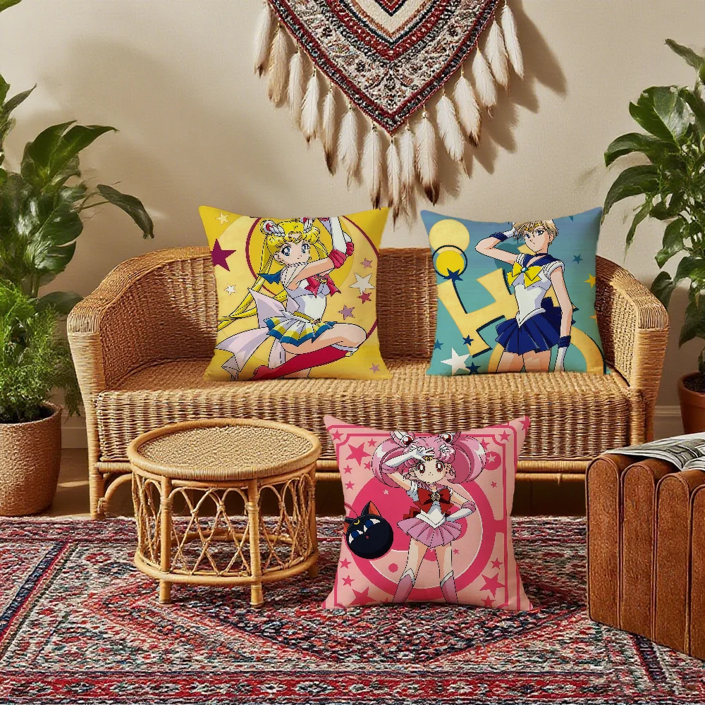 Anime Chibi Cushion Cover Bedroom Sofa M-MOON Decorative Home S-SAILOR Car Portable Cushion Cover With Zipper Soft Pillowcase