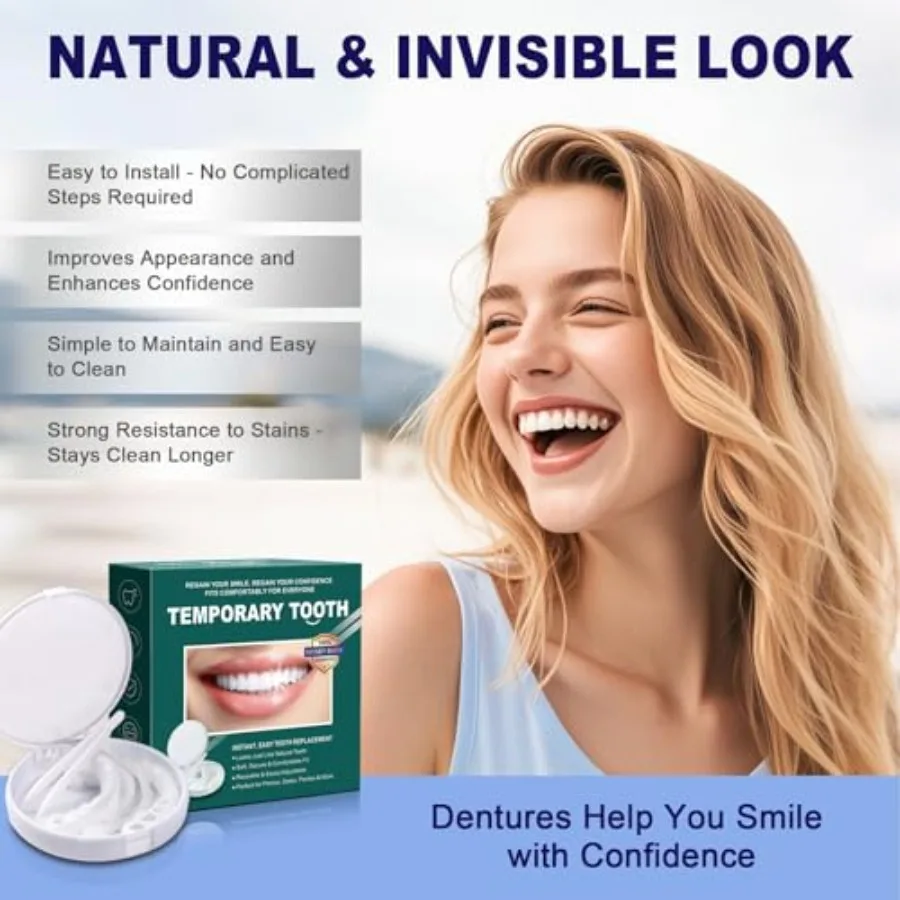 Temporary Snap-On Smile Covers for Men and Women Reusable Cosmetic Teeth Covers, Dental Veneers, Comfortable Fit, Non-Medical S