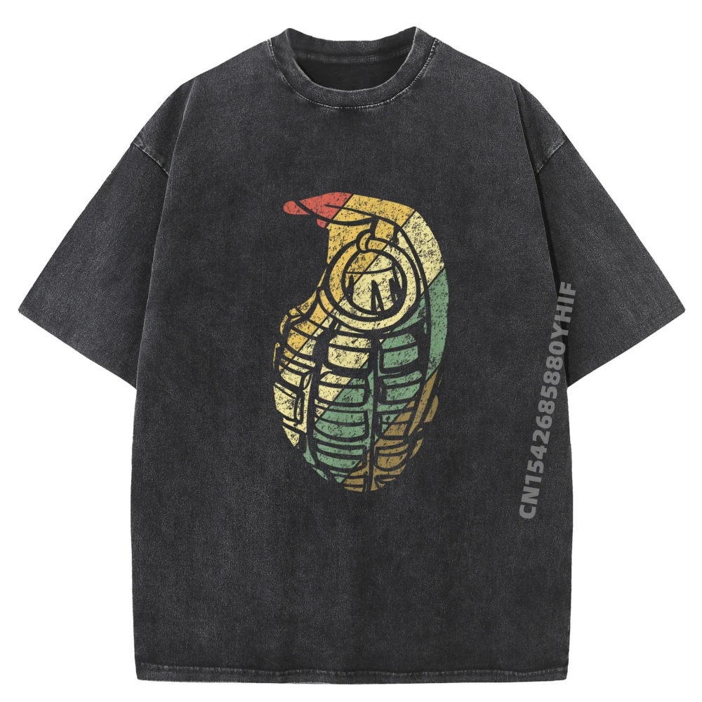 

Grenade Mens Shirts Graphic Tee Men's Shirt Vintage Washed Clothes Mens Relaxed Fit Casual Printing Tops