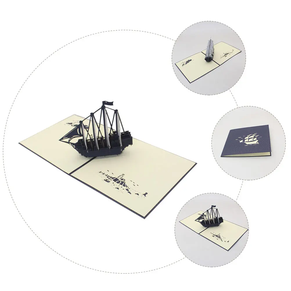 

3D Stereo Sailing Greeting Card Boat Graduation Blessing Cards Practical Themed Bulk Sea