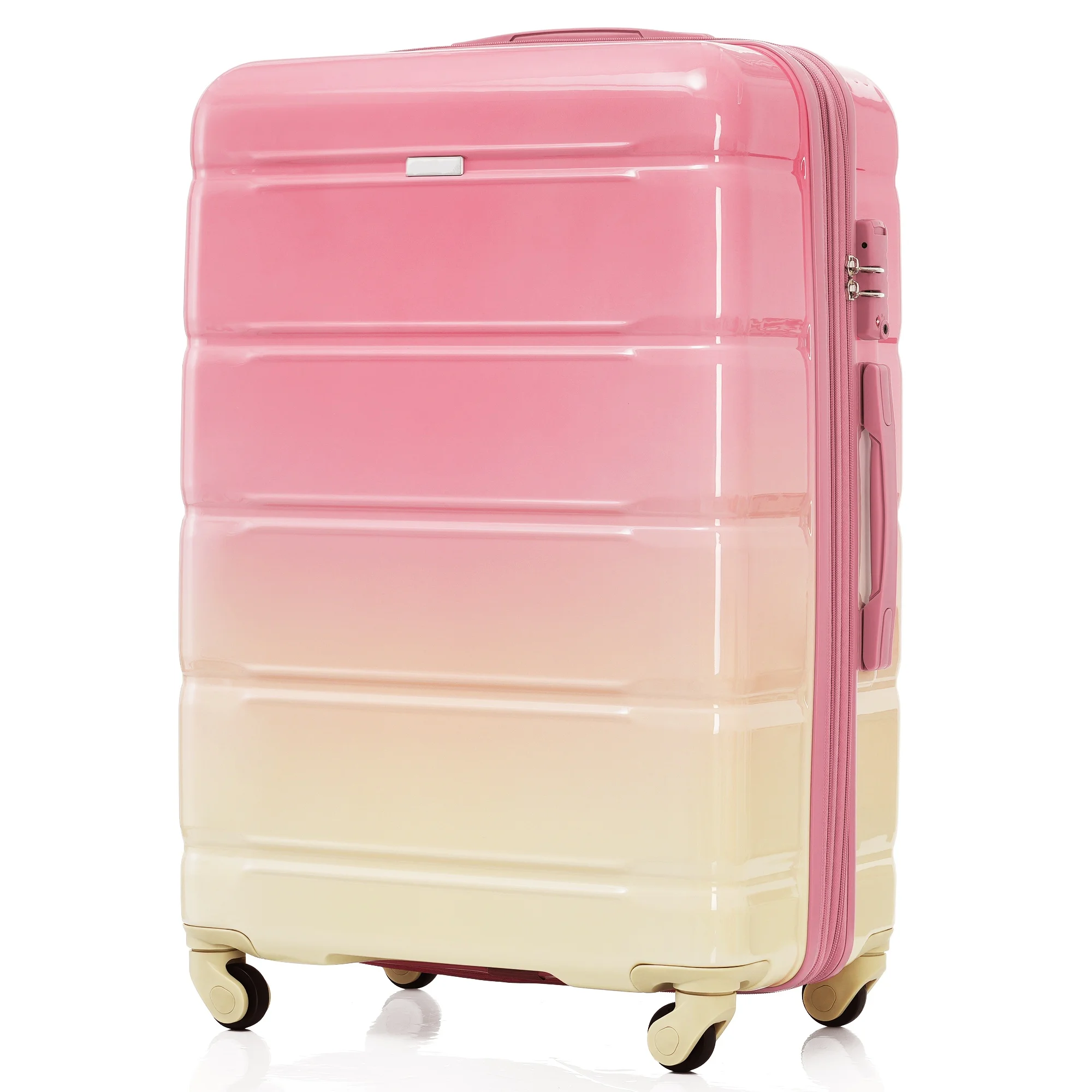 Zhuishu Bagage 3 Stuks Sets Abs Hardside Pak Case Met Spinner Wielen Lichtgewicht Tsa Lock Gradiënt Roze 20 "24" 28"