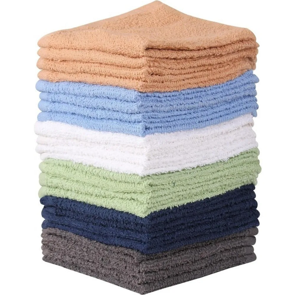 Cotton - Wash Cloth Set - Pack of 24, Flannel Face Cloths,  Absorbent and Soft Feel Fingertip Towels