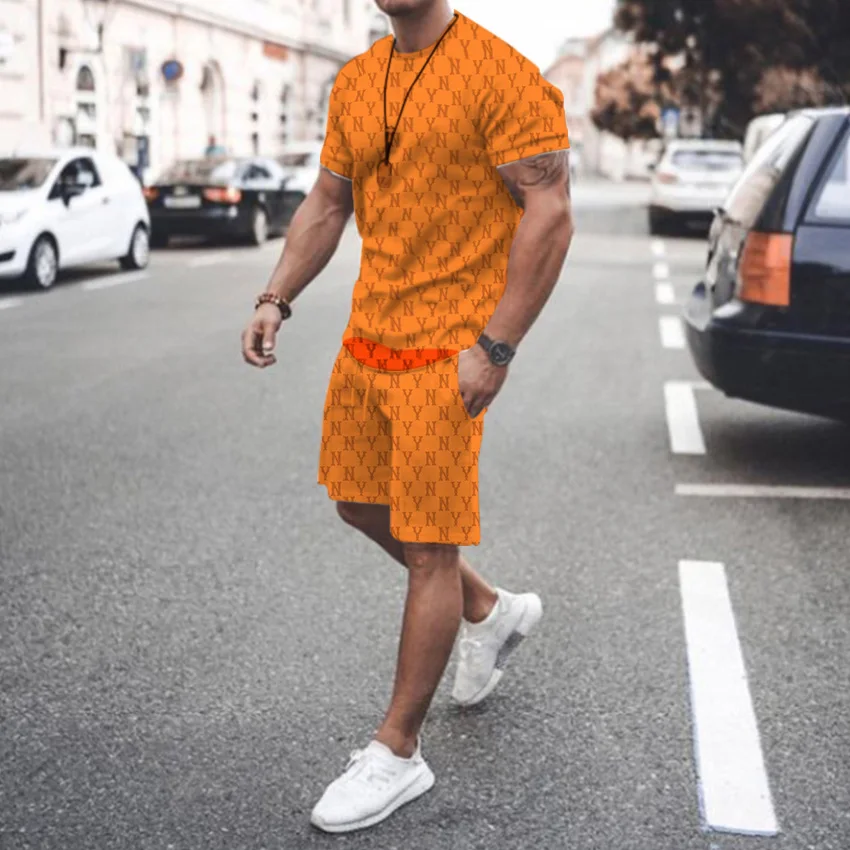 Letter Print Mens Trendy Summer Set T-Shirt And Shorts Set 2 Piece Casual Fashion Streetwear Tracksuit skateboarding Sportwear