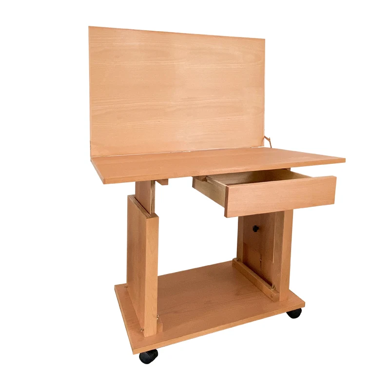 Beech lifting and folding sketch table studio adjustable high-end large art students special lifting and folding with wheels