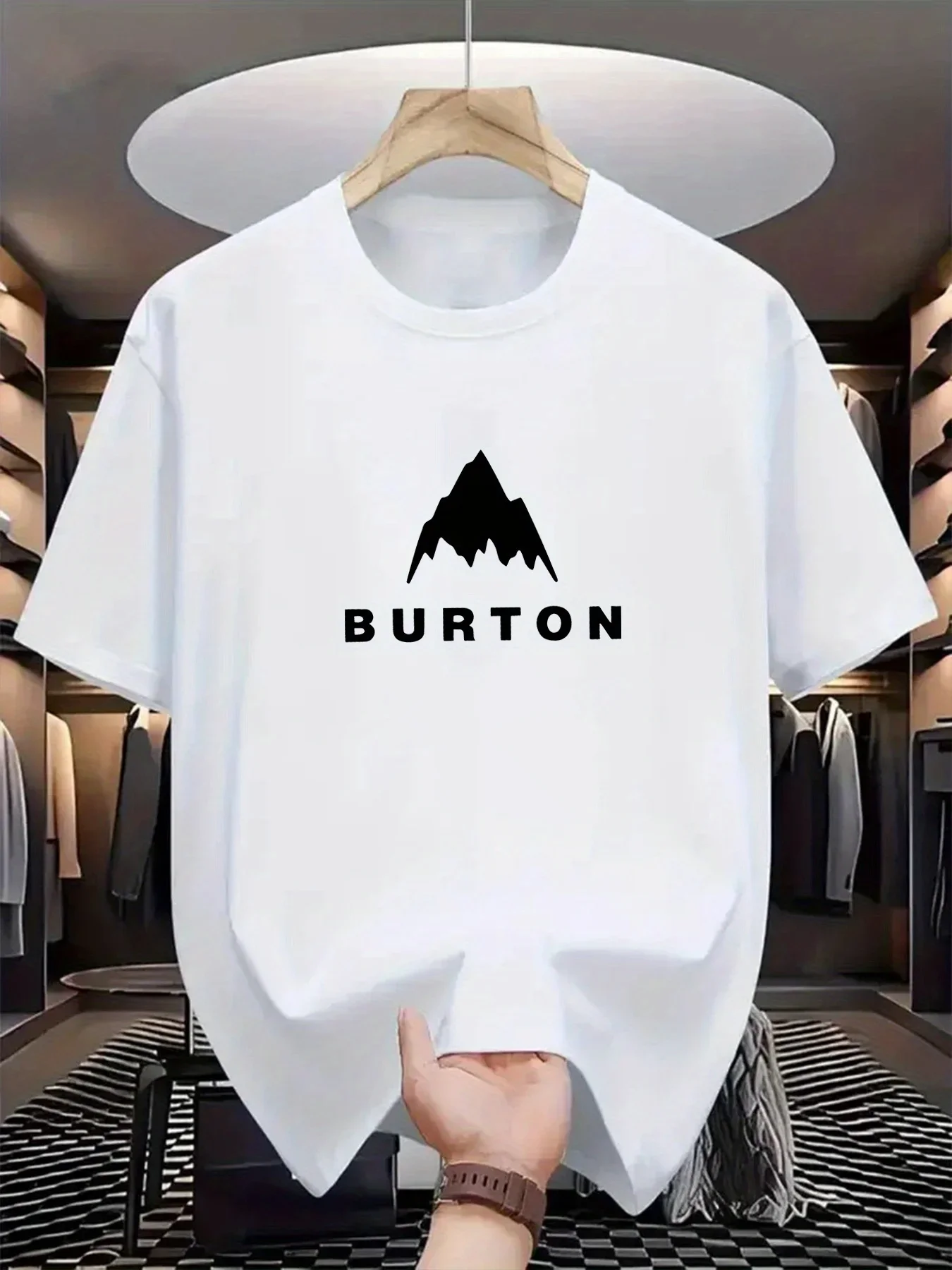 

Men's summer fashionable casual sports loose and fashionable BURTON letter printed round neck short sleeved T-shirt