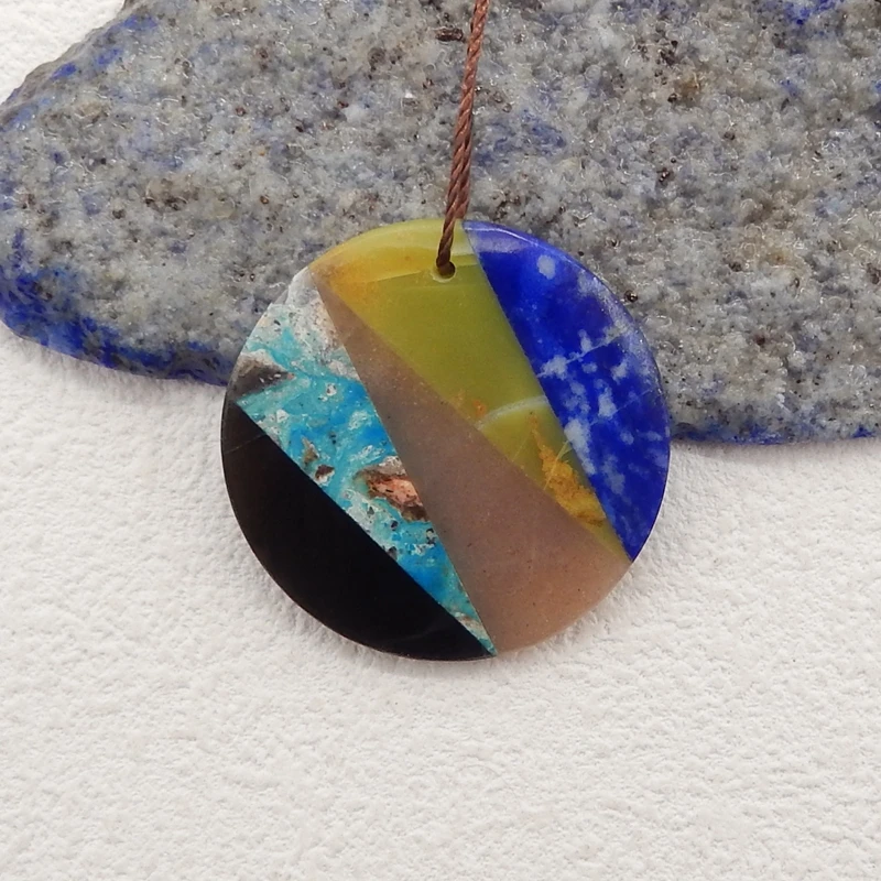 Natural Stone Blue Opal Obsidian Pendant Bead,Fashion Jewelry Necklace Accessories For Men Women,Round Pendant,30x5mm 6g