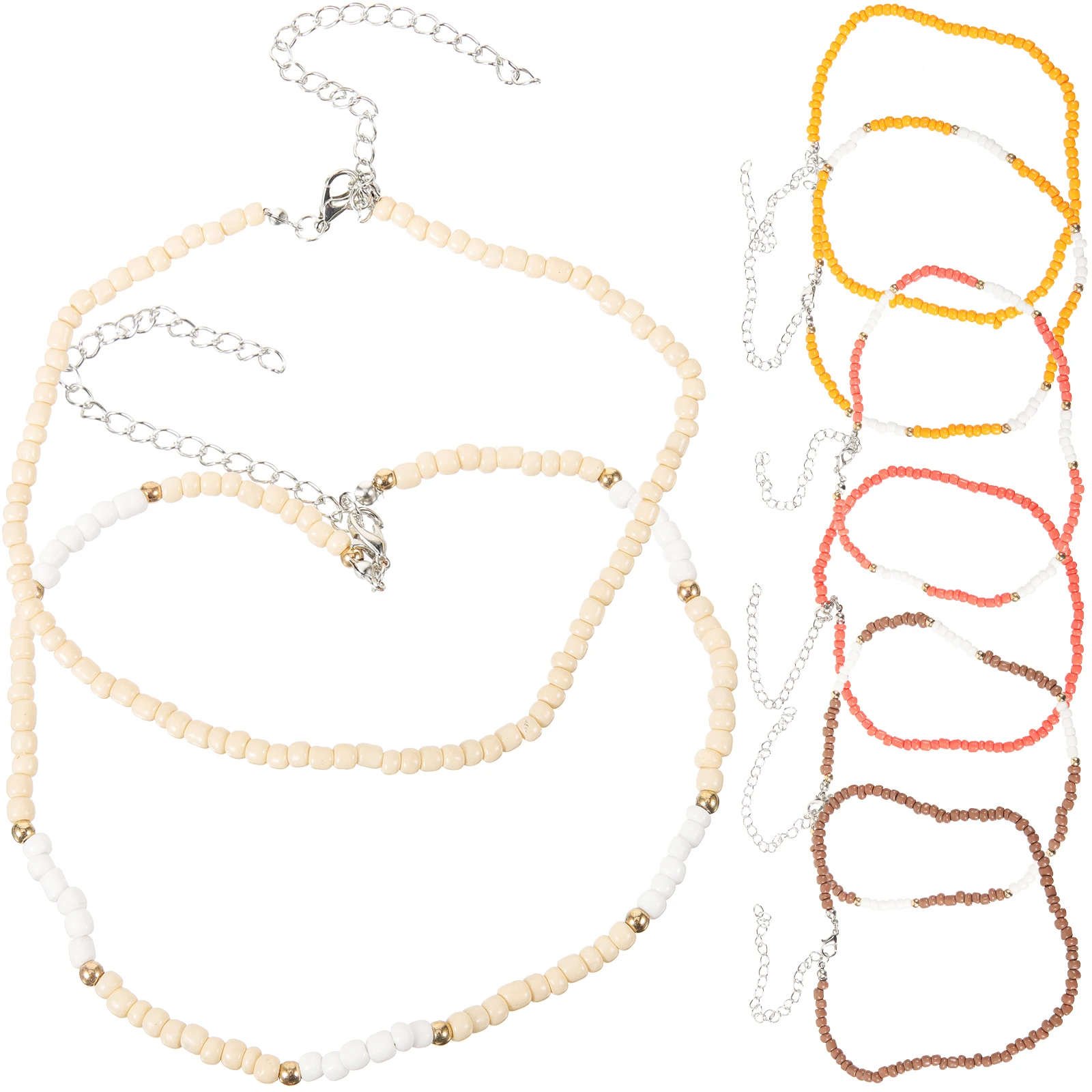 

8pcs Rainbow Colorful Bead Necklace Women Clavicle Chain Adjustable Length Necklace Gift Valentine Accessories