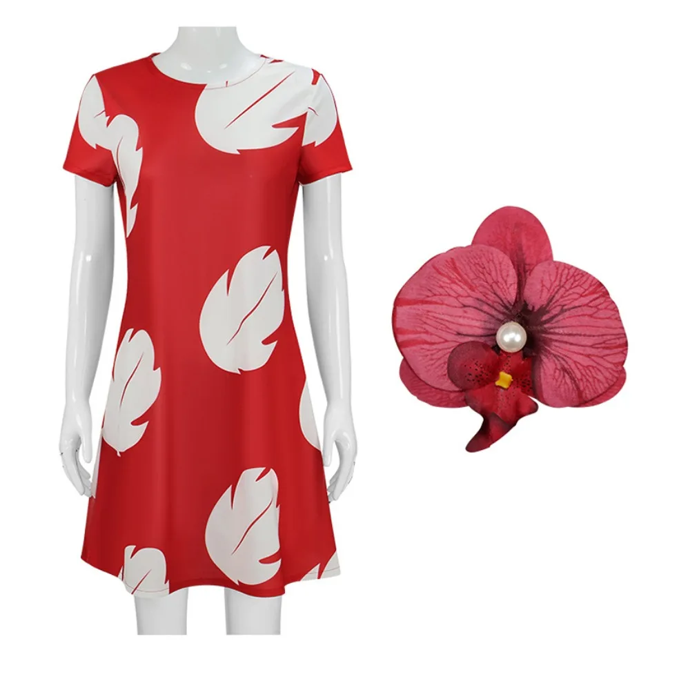 Lilo Leaf Cosplay Costume Dress Disguise for Women Dresses Short Sleeve Pajamas Roleplay Outfit Halloween Carnival Suit
