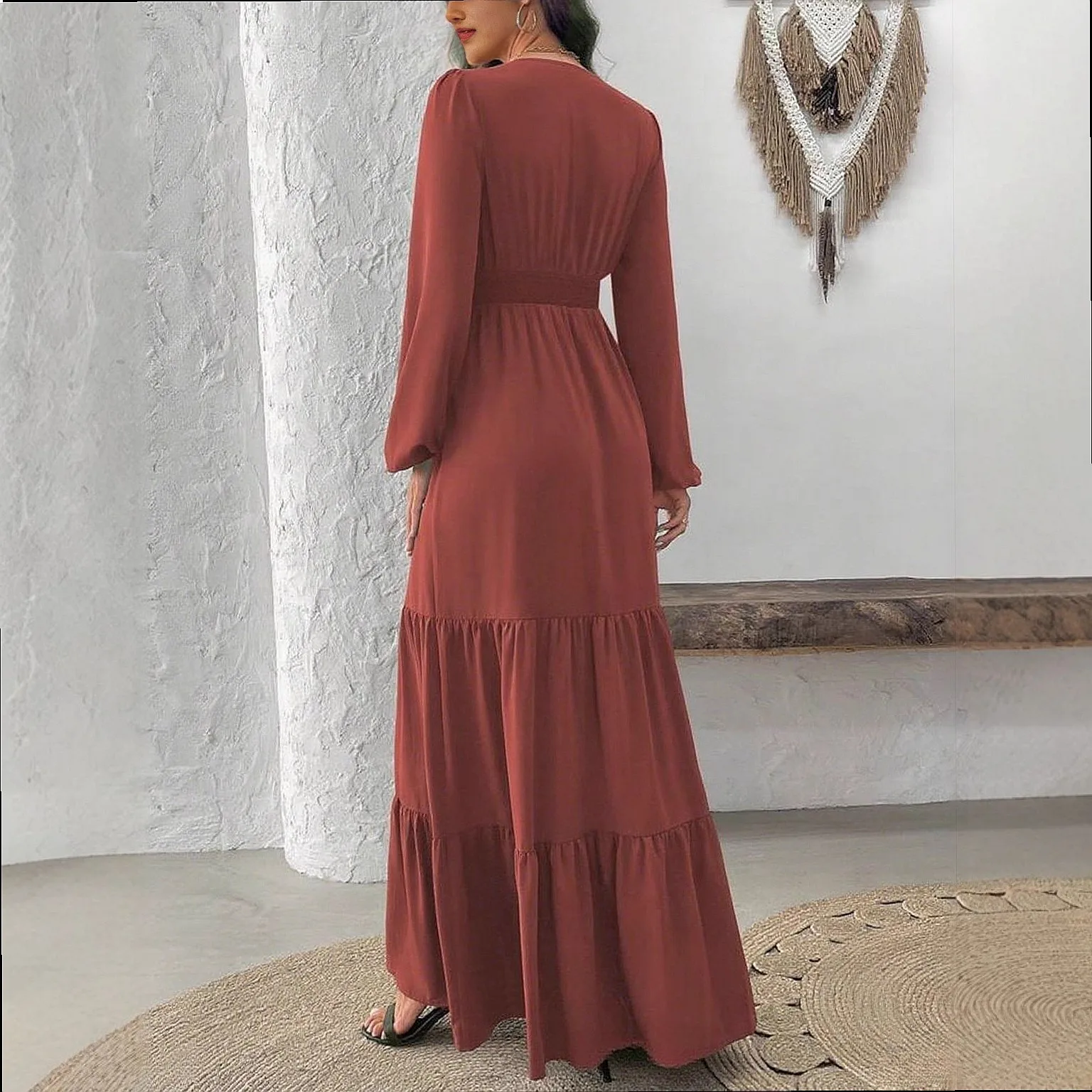 Elegant V-Neck Bubble Sleeve Ruffle Dress Spring Summer Dresses Women Overall Jumpsuit Playsuit