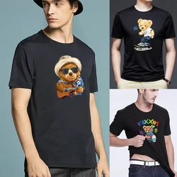 2022 Summer Bear Print Short-sleeved T-shirt Male Short Sleeved Summer Casual Loose O-Neck Tees Harajuku Streetwear Men T Shirt