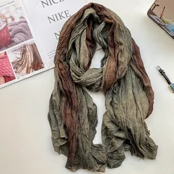 VREOVOR Retro Ethnic Style Scarf Women Tie-dye Long Folds Gradual Change Color Shawl Korean Literary Fresh Cotton Silk