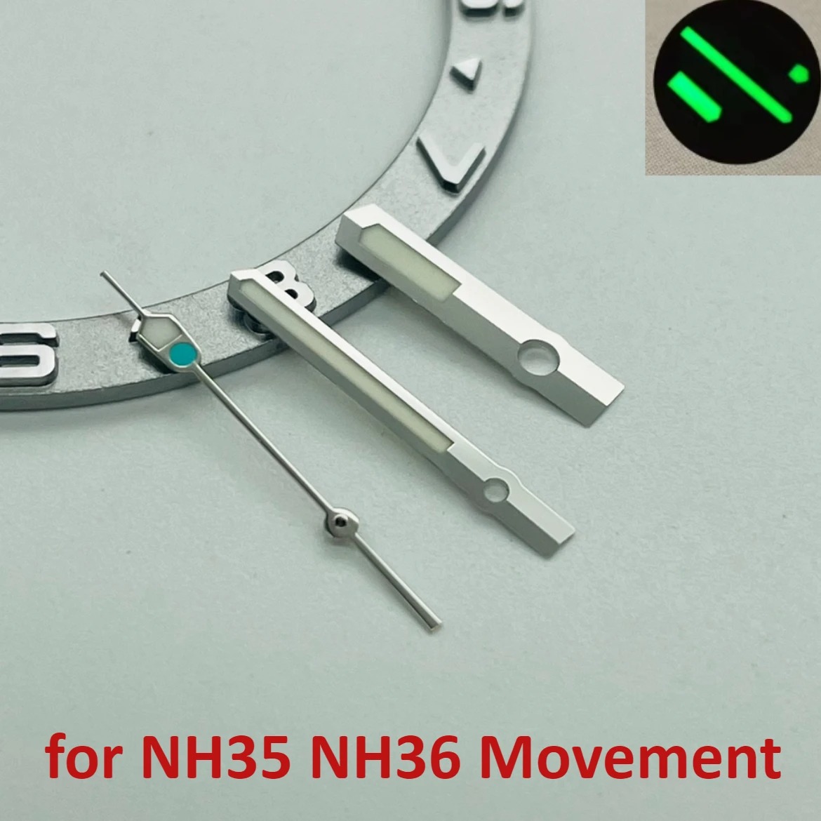 

NH35 Watch Hands NH36 Hands Green Luminous Watch Pointer Silvery Pins Watches Accessories Suitable for NH35 NH36 Movement