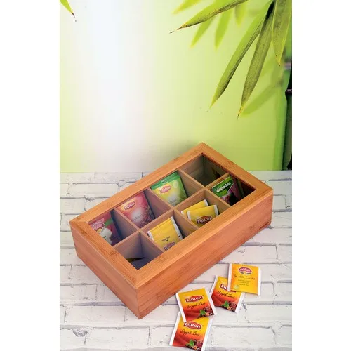 Kitchen World lux Bamboo Glass Lid 8 Compartments Herb Tea Box