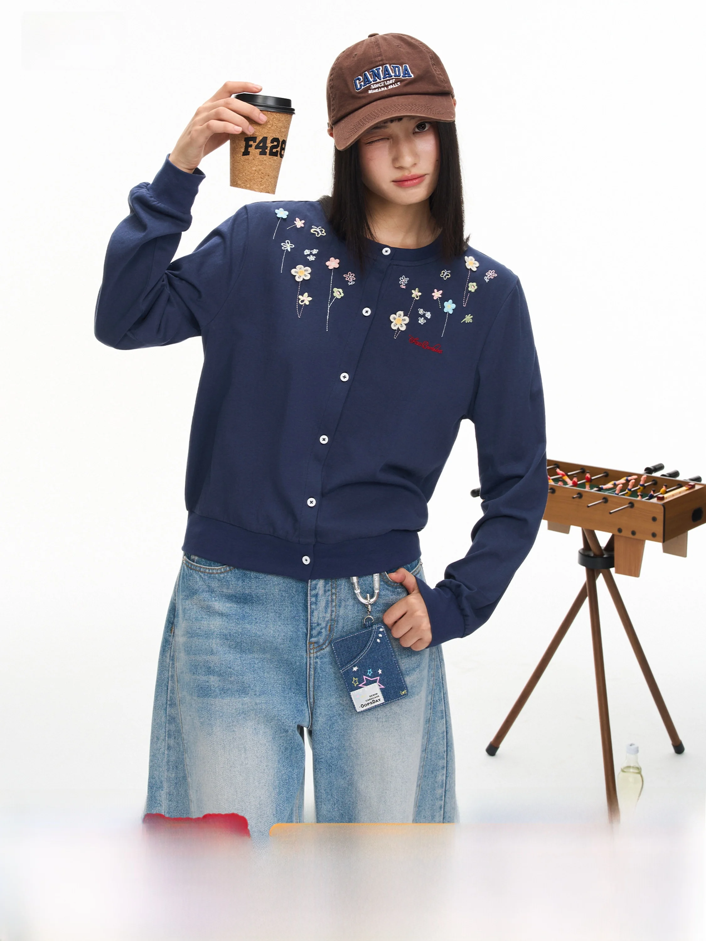 

F426 Store Lightweight Breathable round Ne Long Sve Embroidered Flower Cover up Knitwear Casual Summer New Arrival