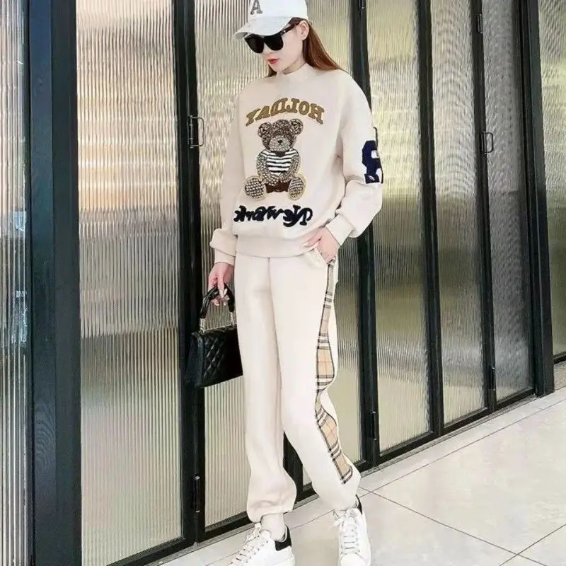 Women\'s Casual Fashion Sweat Suit Spring And Autumn Winter New Plush Sweater Tube Tops Pants Matching 2 Two Piece Sets For Women