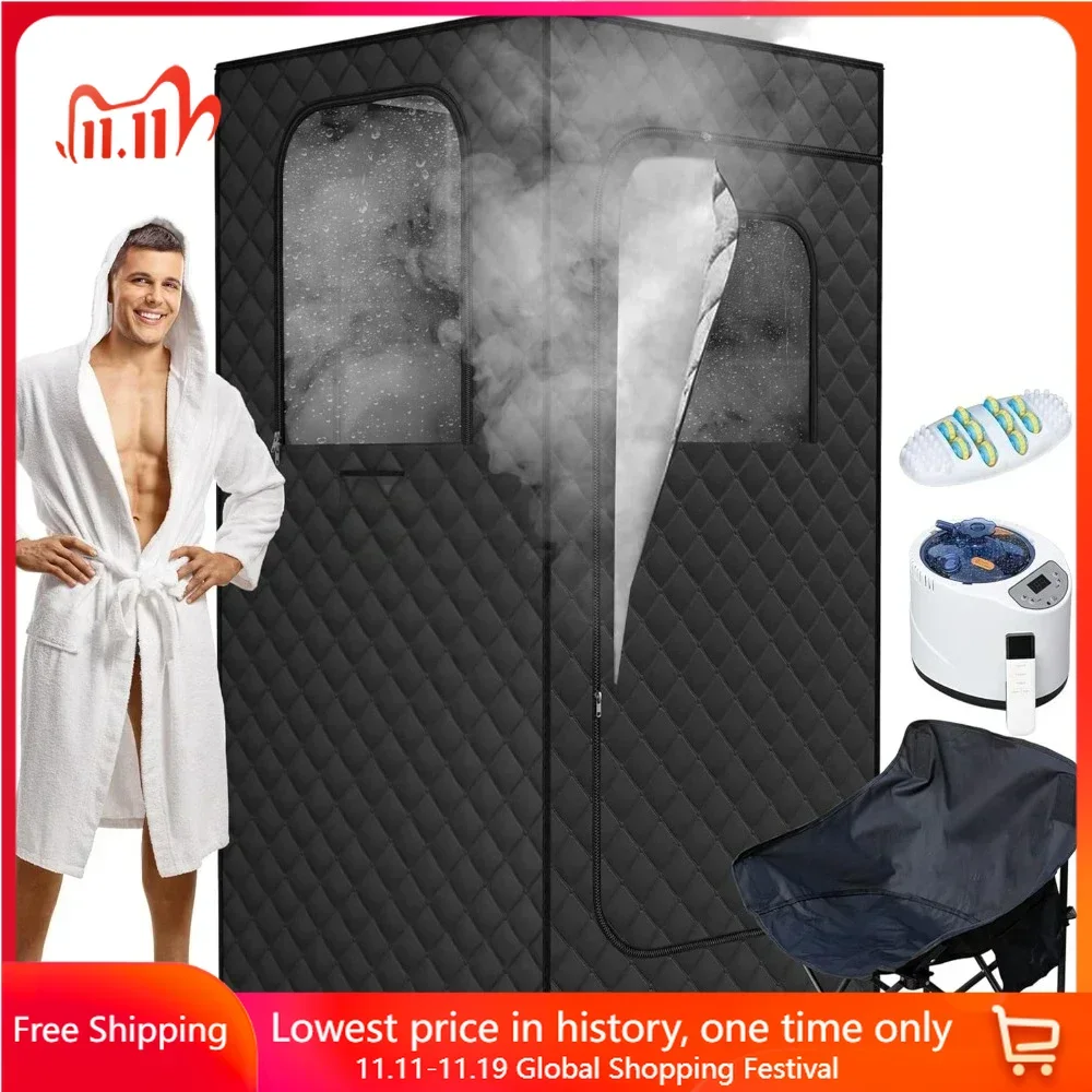 Large Portable Sauna Box, 3L Steamer Portable Steam Saunas for Home, Personal Saunas with Big Sauna Chair, Remote Control