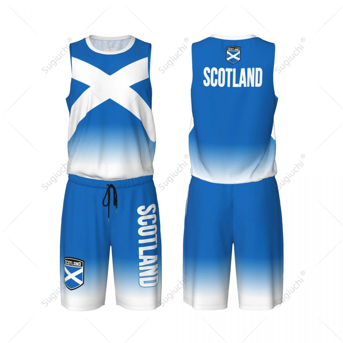 Men Scotland Flag Basketball Jersey Set Mesh Shirt & Pants Sleeveless Exclusive Team-up Custom Name Nunber Unisex