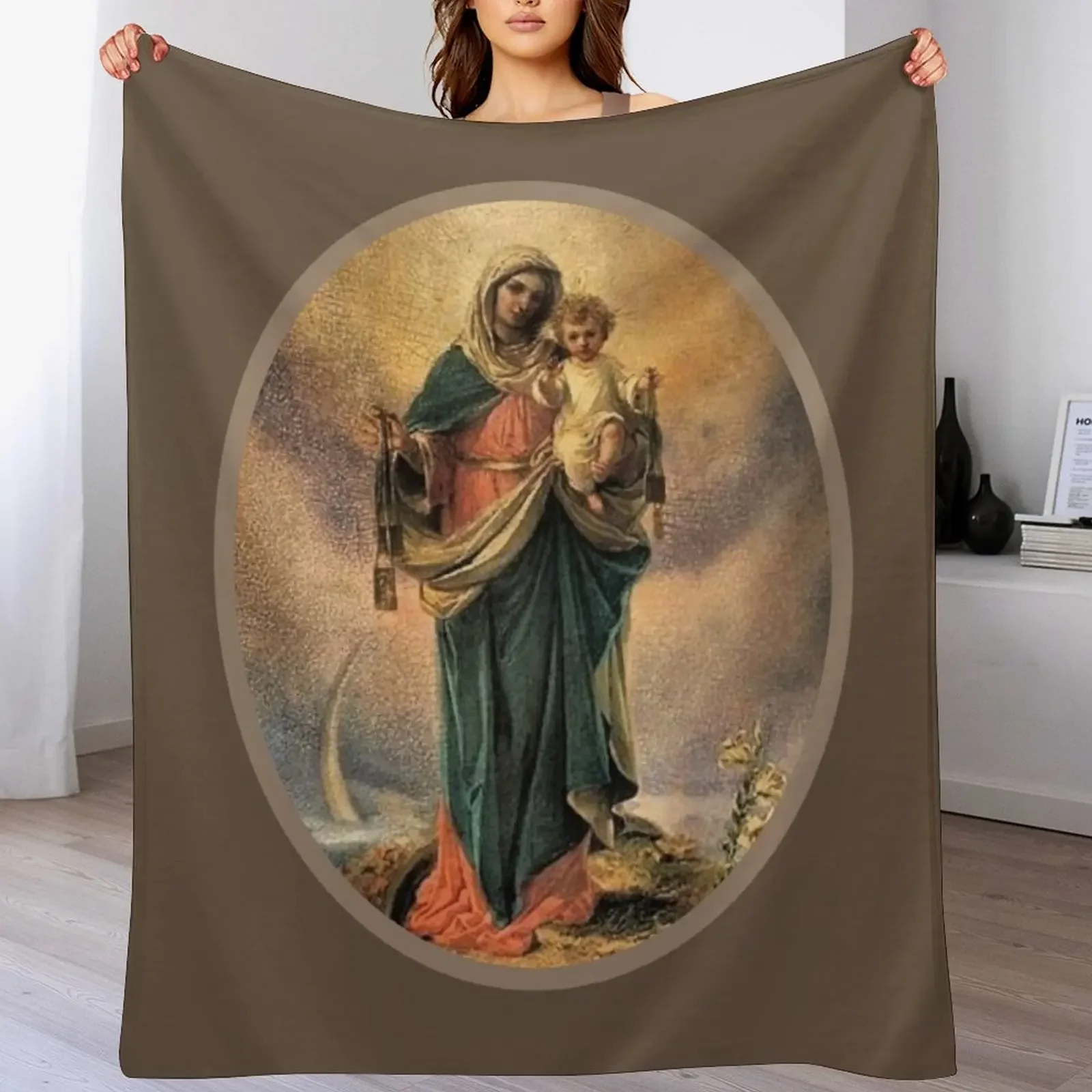 

The Brown Scapular, Our Lady of Mount Carmel Throw Blanket Faux Fur Soft Warm Blanket for Bed
